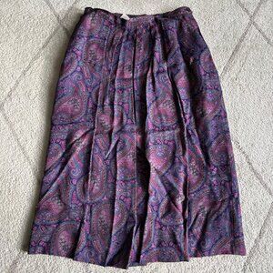 Vintage Country Sophisticates Paisley Skirt Purple Blue Rayon Midi Made in USA